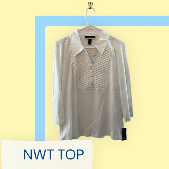 WHITE PLEATED FRONT TOP BY KAREN SCOTT - Picture 2 of 6